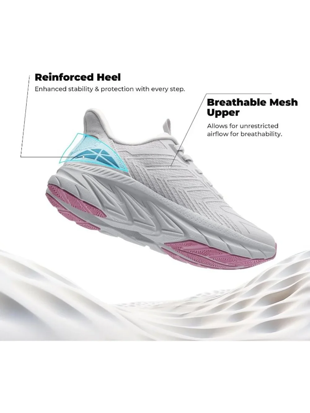 Women's Light Grey Shoes Non Slip Pull On Round Toe Athletic Tennis Sneakers